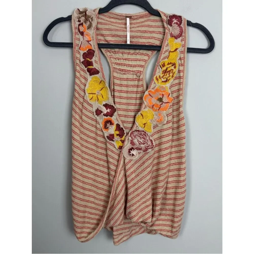 FREE PEOPLE | Frida Floral Striped Wrap Style V-Neck Tank Women’s Size Small